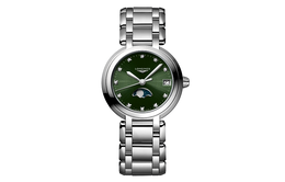Longines Женские часы Heart Moon Collection с кварцевым механизмом, 30,5 мм, зеленый циферблат, стальной корпус, стальной ремешок l8.115.4.67.6