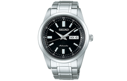 Seiko Часы Presage Series с механическим механизмом, ремешком из нержавеющей стали, мужские, черный циферблат, sarv003