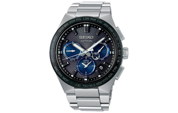 Seiko Мужские часы серии Astron с солнечным механизмом, ремешком из нержавеющей стали и черным циферблатом sbxc119