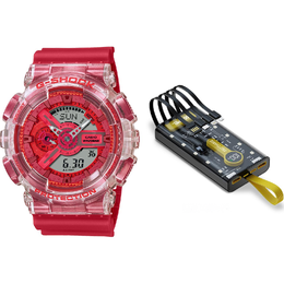 Casio Часы унисекс с двойным жидкокристаллическим/аналоговым дисплеем, красные ga-110gl-4apr-配赠版