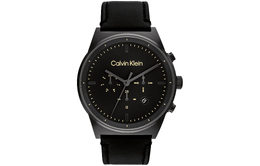 Наручные часы Calvin Klein с кварцевым механизмом, кожаным ремешком, 44 мм, черный циферблат, мужские часы 25200298