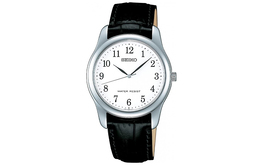 Seiko Часы унисекс с кварцевым механизмом, кожаным ремешком и белым циферблатом scxp033