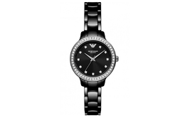 Emporio Armani Наручные часы, кварцевый механизм, керамический ремешок, 34 мм, черный циферблат, женские часы ar70008
