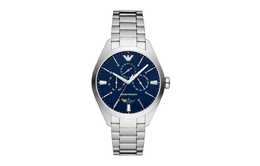 Emporio Armani Наручные часы с коллекцией фаз Луны, кварцевый механизм, ремешок из нержавеющей стали, 43 мм, синий циферблат, мужские часы ar11553