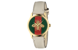 Gucci Наручные часы G-Timeless Collection с кварцевым механизмом, кожаным ремешком и зеленым циферблатом ya1264128