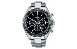 Seiko Мужские часы с кварцевым механизмом Solar и ремешком из нержавеющей стали с черным циферблатом sbpy167