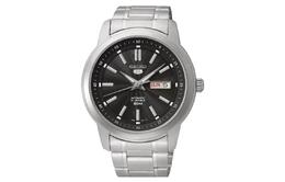 Мужские часы Seiko5 с автоматическим механизмом, ремешком из нержавеющей стали, черным циферблатом snkm87k1