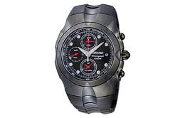 Seiko Часы с кварцевым механизмом серии Chronograph, ремешком из нержавеющей стали с ионным покрытием, черный циферблат sna765j1