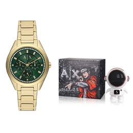 Armani Exchange Наручные часы AE с кварцевым механизмом, ремешком из нержавеющей стали и зеленым циферблатом. Женские часы ax5661
