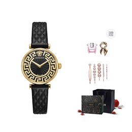 Versace Наручные часы FANSIZHE с кварцевым механизмом, ремешком из коровьей кожи, бежевым циферблатом, женские часы с фиолетовой розовой коробкой, ограниченный тираж ve1ca0323