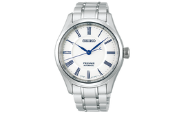Seiko Автоматические механические часы с ремешком из нержавеющей стали, мужские часы с белым циферблатом spb293j1