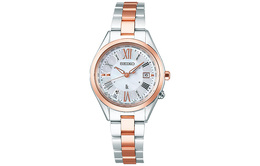 Seiko Часы женские Lukia Collection с кварцевым механизмом Solar и позолоченным титановым ремешком, белый циферблат ssqv040