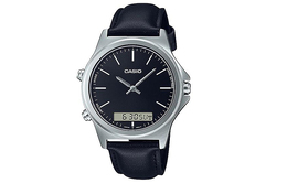 Casio Часы DRESS с кварцевым механизмом, кожаным ремешком, 46,5 мм, мужские, черный циферблат mtp-vc01l-1e | black