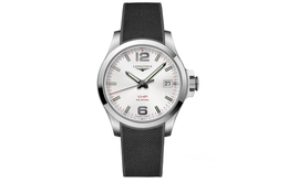 Longines Мужские кварцевые часы с циферблатом 41 мм, корпусом из нержавеющей стали с белым циферблатом и резиновым ремешком l37164769