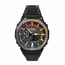 Casio Мужские часы с двойным жидкокристаллическим/аналоговым дисплеем, черные ga-2100ske-7a改装-黑钢彩虹经典