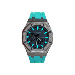 Casio Часы унисекс с двумя жидкокристаллическими/аналоговыми дисплеями, 48,5 мм, черные ga-2100-1a1改装-冰蓝幽华