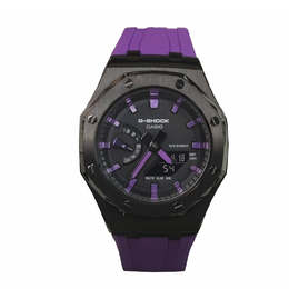 Casio Мужские часы с двойным дисплеем, жидкокристаллическим/аналоговым циферблатом, 44 мм, черные ga-2100ske-7a改装-黑紫武士