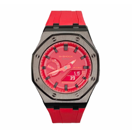Casio Мужские часы с жидкокристаллическим/аналоговым дисплеем, 44 мм, красные ga-2100-1a1改装-离岸黑红珊瑚