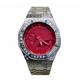 Casio Мужские часы с жидкокристаллическим/аналоговым дисплеем, красные ga-2100-4a（watch3-改装-经典老花银钻珊瑚红