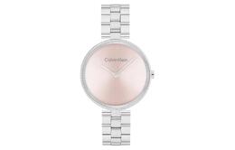 Calvin Klein CK/ Наручные часы с кварцевым механизмом, стальным ремешком 32 мм, розовым циферблатом, женские часы 25100015