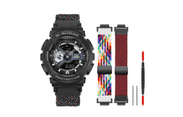 Casio Часы унисекс с двумя жидкокристаллическими/аналоговыми дисплеями, 51,2 мм, черные ga-110-1b改装-编织带2