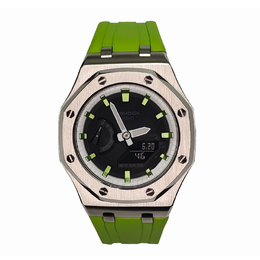 Casio Мужские часы с двойным дисплеем, жидкокристаллическим/аналоговым циферблатом, 44 мм, черные ga-2100-1a-改装-离岸银白新绿