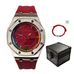 Casio Мужские часы с жидкокристаллическим/аналоговым дисплеем, 44 мм, красные ga-2100-4a改装-离岸幻彩银火