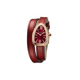 Bulgari Наручные часы серии Serpenti с кварцевым механизмом, ремешком из натуральной кожи, 27 мм, красным циферблатом, женские часы bvl102730