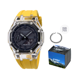Casio Унисекс-часы с двумя жидкокристаллическими/аналоговыми дисплеями, черные ga-2100-1a1改装-透明表壳湖人黄胶带