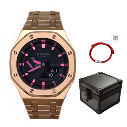 Casio Мужские часы с двойным дисплеем, жидкокристаллическим/аналоговым циферблатом, 44 мм, черные ga-2100-1a1（watch3-改装-玫钢黑间桃花）