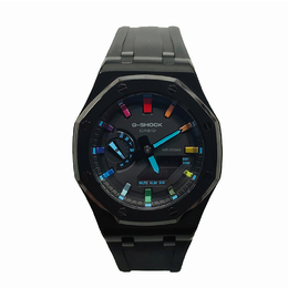 Casio Мужские часы с двойным дисплеем, жидкокристаллическим/аналоговым циферблатом, 44 мм, черные ga-2100-1a1改装-离岸冰蓝黑彩虹