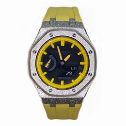 Casio Мужские часы с двойным дисплеем, жидкокристаллическим/аналоговым циферблатом, 44 мм, черные ga-2100-1a1改装-霜银闪电皮神