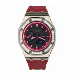 Casio Мужские часы с двойным жидкокристаллическим/аналоговым дисплеем, черные ga-2100-1a1改装-离岸银钻桃红