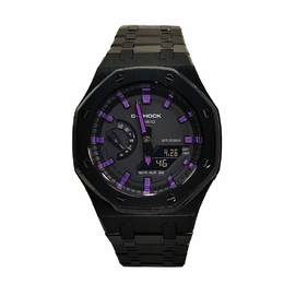 Casio Мужские часы с двойным дисплеем, жидкокристаллическим/аналоговым циферблатом, 44 мм, черные ga-2100ske-7a改装-黑钢幽紫