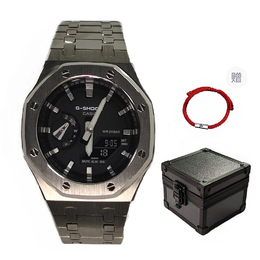Casio Мужские часы с двойным жидкокристаллическим/аналоговым дисплеем, черные ga-2100ske-7a（watch3-改装-银钢剑银）
