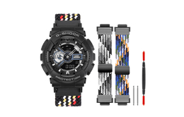 Casio Часы унисекс с двумя жидкокристаллическими/аналоговыми дисплеями, 51,2 мм, черные ga-110-1b改装-编织带3