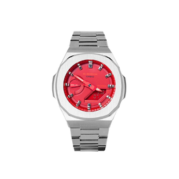 Casio Часы унисекс с двойным дисплеем, жидкокристаллическим/аналоговым дисплеем, 48,5 мм, красные ga-2100-4a改装-红银波鹦鹉螺