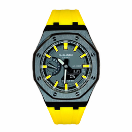 Casio Мужские часы с двойным дисплеем, жидкокристаллическим/аналоговым циферблатом, 44 мм, черные ga-2100-1a1（watch3-改装-离岸黑钢黄）