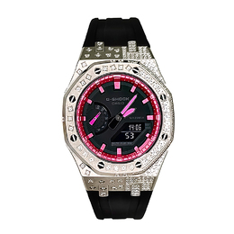 Casio Унисекс-часы с двумя жидкокристаллическими/аналоговыми дисплеями, 44 мм, черные ga-2100-1a（watch3-改装-银lv黑粉红）