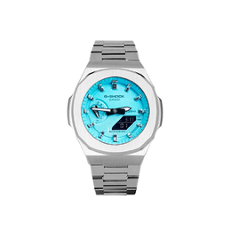 Casio Часы унисекс с двойным жидкокристаллическим/аналоговым дисплеем, 48,5 мм, синего цвета ga-2100-7a改装-蒂芙尼蓝鹦鹉螺
