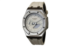 Casio Мужские часы с двойным дисплеем, жидкокристаллическим/аналоговым циферблатом, 44 мм, белые ga-2100-7a7改装-离岸银白幻影