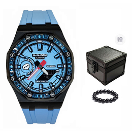 Casio Мужские часы с двойным дисплеем, жидкокристаллическим/аналоговым циферблатом, 44 мм, синие ga-2100mng-2apr改装-离岸黑蓝钻幻空