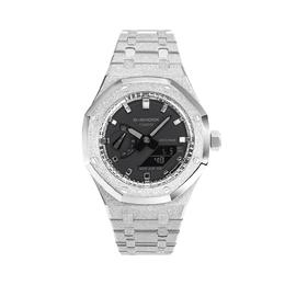 Casio Унисекс-часы с двумя жидкокристаллическими/аналоговыми дисплеями, 44,5 мм, черные ga-2100-1a1改装-霜银刻度内圈
