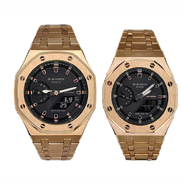 Casio Унисекс-часы с двумя жидкокристаллическими/аналоговыми дисплеями, 44 мм, черные ga-2100-1a1改装-情比金坚之玫金蜜恋情侣系列