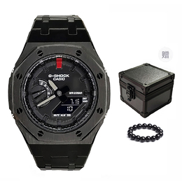 Casio Мужские часы с двойным дисплеем, жидкокристаллическим/аналоговым циферблатом, 44 мм, черные ga-2100-1a1改装-黑钢黑天鹅