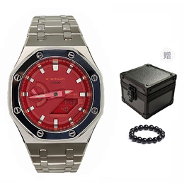 Casio Мужские часы с жидкокристаллическим/аналоговым дисплеем, 44 мм, красные ga-2100-1a1改装-抛光银钢银红