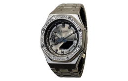 Casio Мужские часы с двойным дисплеем, жидкокристаллическим/аналоговым циферблатом, 44 мм, белые ga-2100sb-1a改装-银钢圈钻冰银