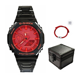 Casio Мужские часы с жидкокристаллическим/аналоговым дисплеем, 44 мм, красные ga-2100-4a改装-钢黑热火