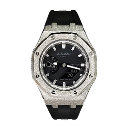 Casio Мужские часы с двойным дисплеем, жидкокристаллическим/аналоговым циферблатом, 44 мм, черные ga-2100-1a1改装-霜银黑剑银