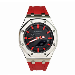 Casio Мужские часы с двойным дисплеем, жидкокристаллическим/аналоговым циферблатом, 44 мм, черные ga-2100-1a1改装-离岸银红黯火